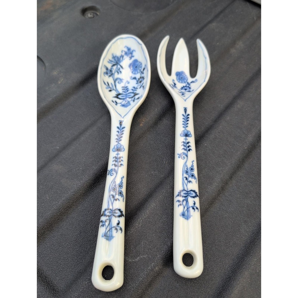 Blue Danube China Japan Blue Onion Salad Serving SET Spoon & Fork Rectangle Logo